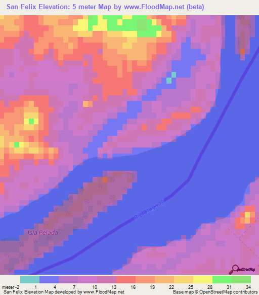 San Felix,Uruguay Elevation Map