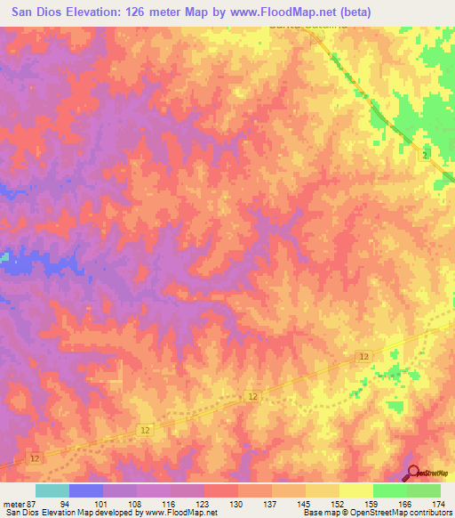 San Dios,Uruguay Elevation Map