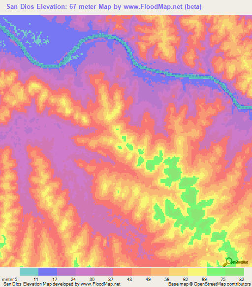San Dios,Uruguay Elevation Map