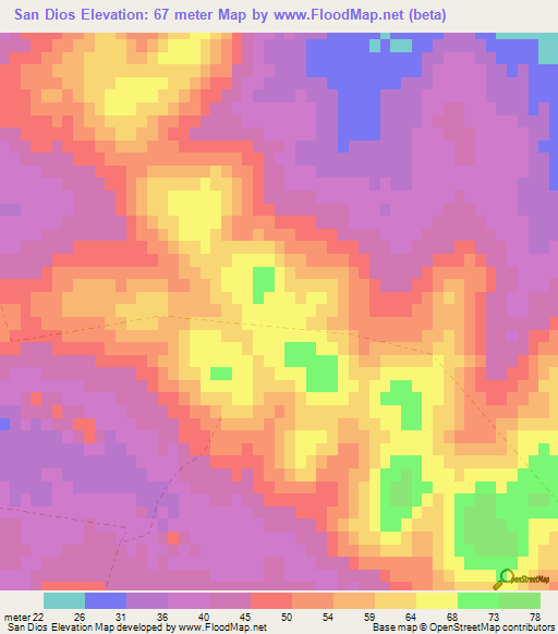 San Dios,Uruguay Elevation Map