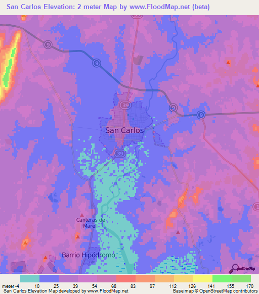 San Carlos,Uruguay Elevation Map