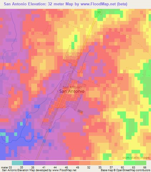 San Antonio,Uruguay Elevation Map