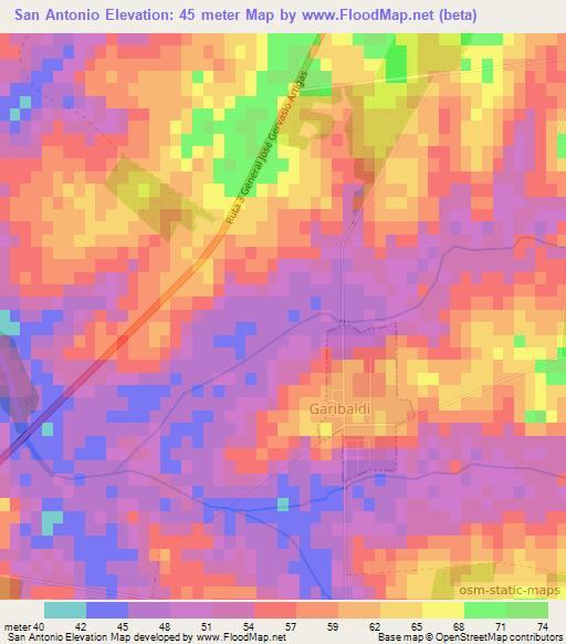 San Antonio,Uruguay Elevation Map
