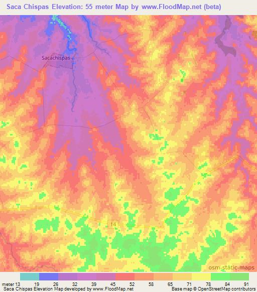 Saca Chispas,Uruguay Elevation Map