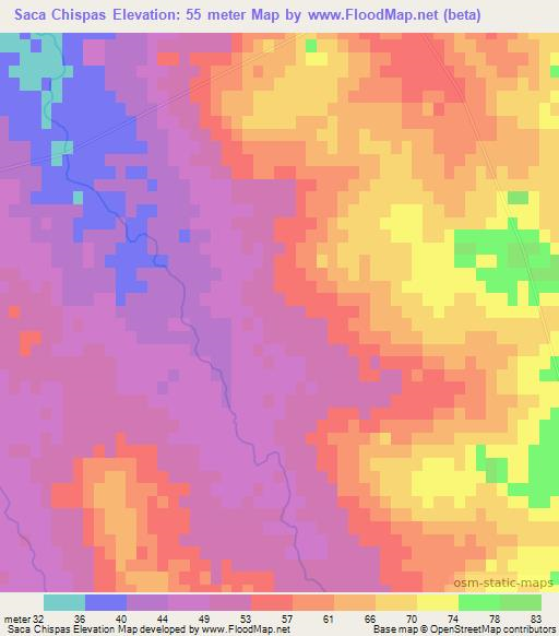 Saca Chispas,Uruguay Elevation Map