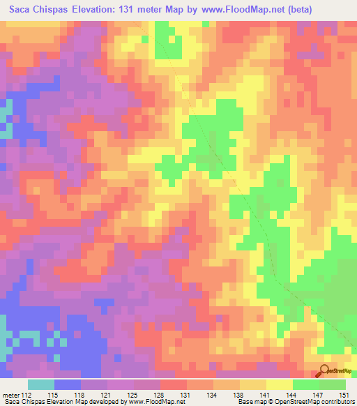 Saca Chispas,Uruguay Elevation Map