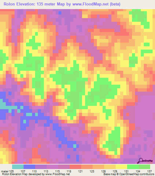 Rolon,Uruguay Elevation Map