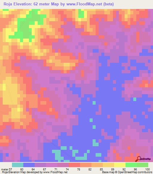 Roja,Uruguay Elevation Map