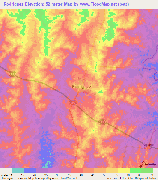 Rodriguez,Uruguay Elevation Map