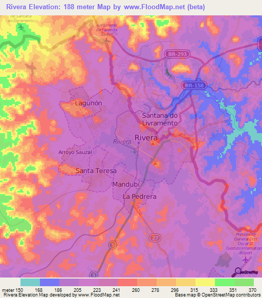 Rivera,Uruguay Elevation Map