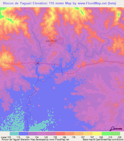 Rincon de Yaguari,Uruguay Elevation Map