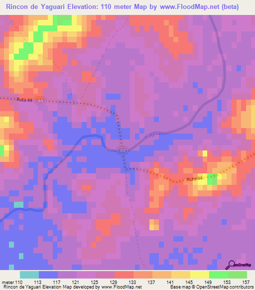 Rincon de Yaguari,Uruguay Elevation Map