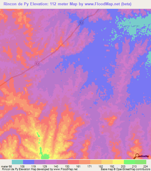 Rincon de Py,Uruguay Elevation Map