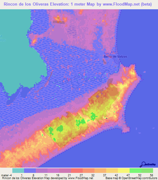 Rincon de los Oliveras,Uruguay Elevation Map