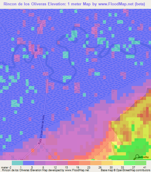 Rincon de los Oliveras,Uruguay Elevation Map