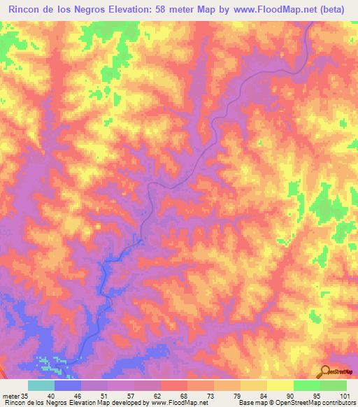 Rincon de los Negros,Uruguay Elevation Map