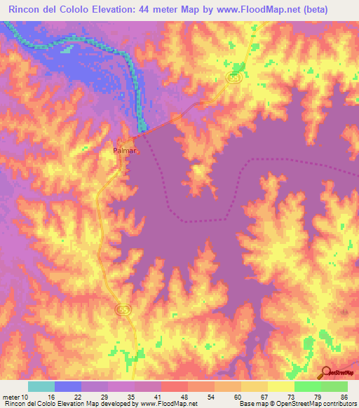 Rincon del Cololo,Uruguay Elevation Map