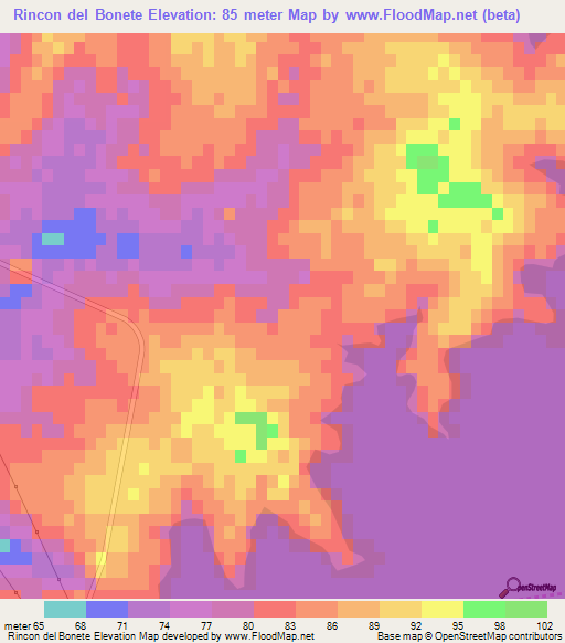 Rincon del Bonete,Uruguay Elevation Map
