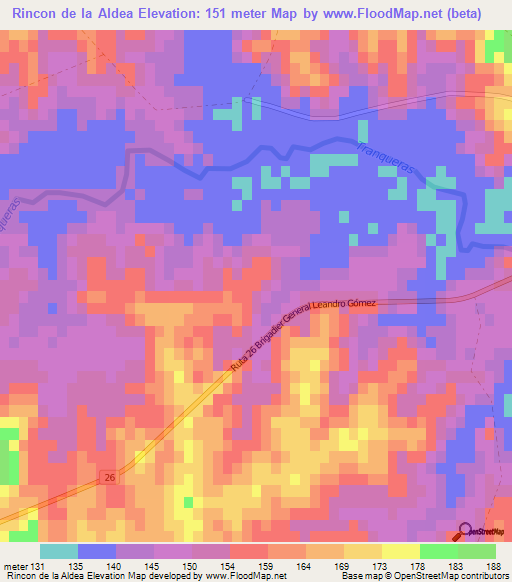 Rincon de la Aldea,Uruguay Elevation Map