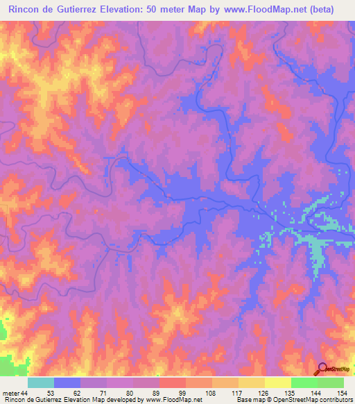Rincon de Gutierrez,Uruguay Elevation Map