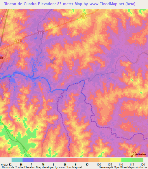 Rincon de Cuadra,Uruguay Elevation Map