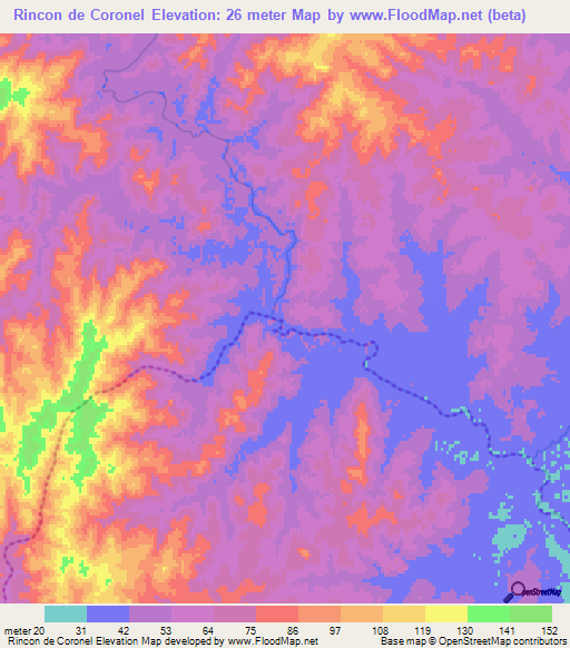 Rincon de Coronel,Uruguay Elevation Map