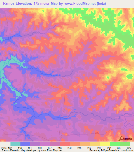 Ramos,Uruguay Elevation Map