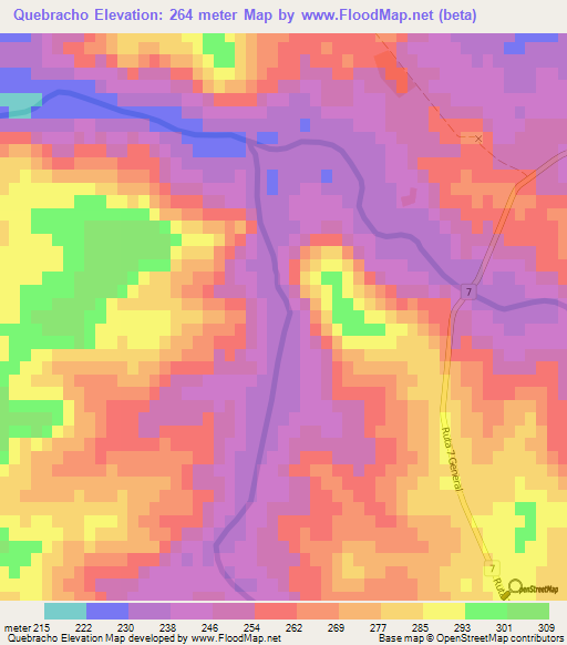 Quebracho,Uruguay Elevation Map