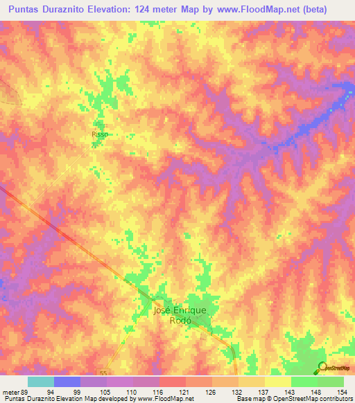 Puntas Duraznito,Uruguay Elevation Map