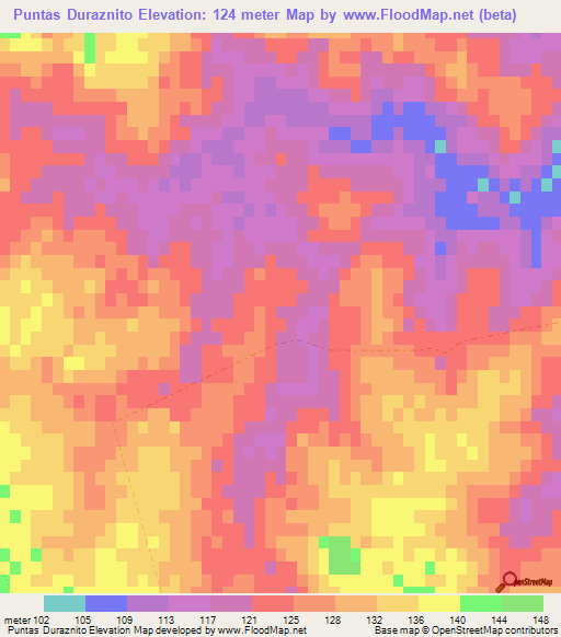 Puntas Duraznito,Uruguay Elevation Map