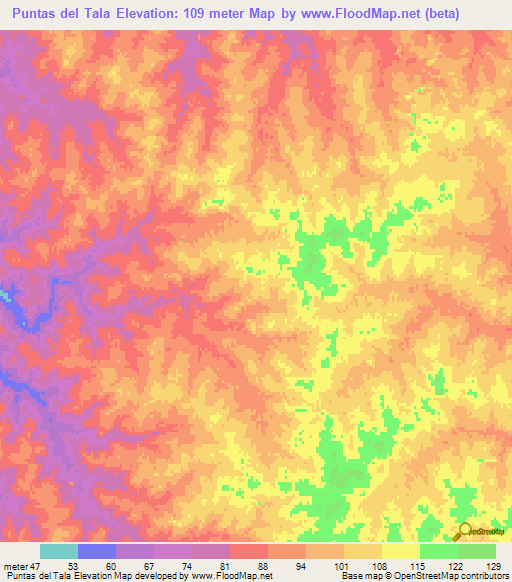 Puntas del Tala,Uruguay Elevation Map