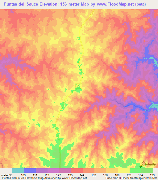 Puntas del Sauce,Uruguay Elevation Map