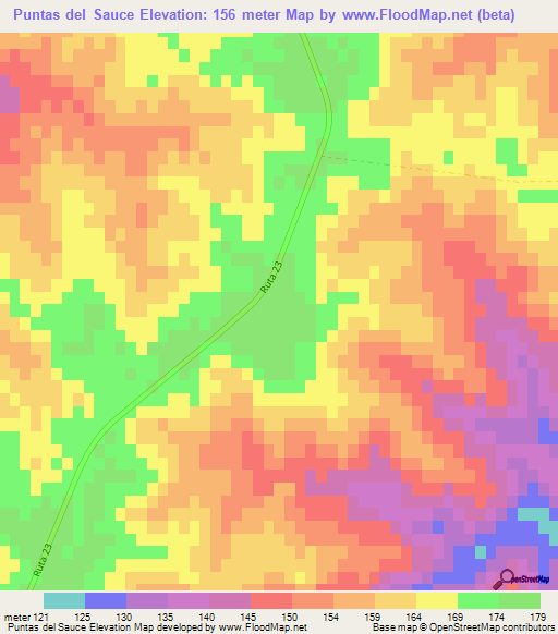 Puntas del Sauce,Uruguay Elevation Map