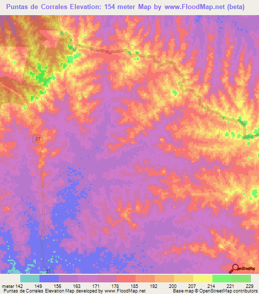 Puntas de Corrales,Uruguay Elevation Map