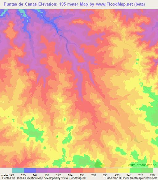 Puntas de Canas,Uruguay Elevation Map