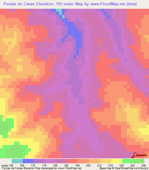 Puntas de Canas,Uruguay Elevation Map