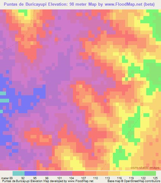 Puntas de Buricayupi,Uruguay Elevation Map