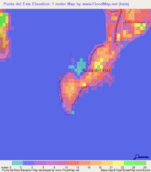 Punta del Este,Uruguay Elevation Map