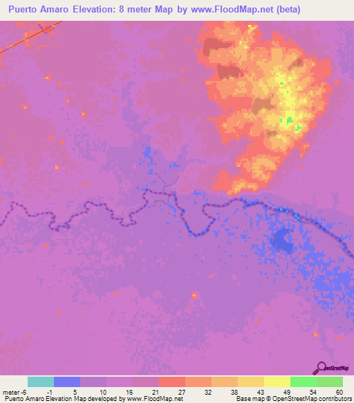 Puerto Amaro,Uruguay Elevation Map