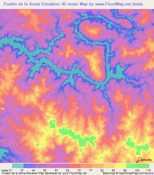 Pueblo de la Arena,Uruguay Elevation Map