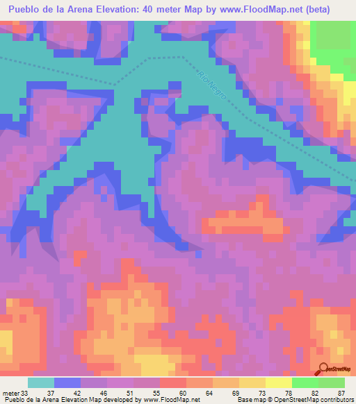 Pueblo de la Arena,Uruguay Elevation Map