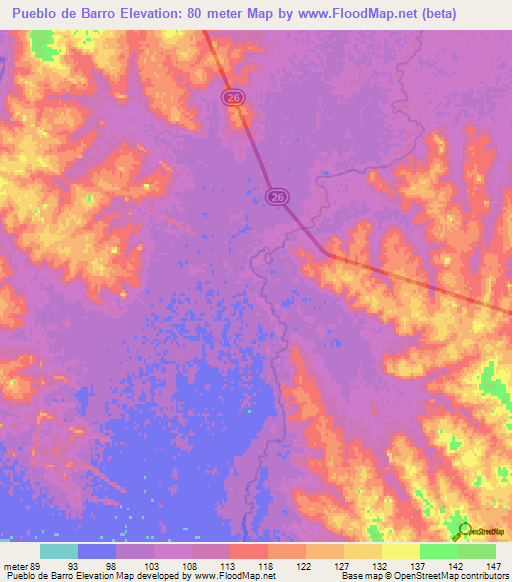 Pueblo de Barro,Uruguay Elevation Map