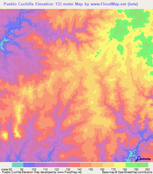 Pueblo Cuchilla,Uruguay Elevation Map