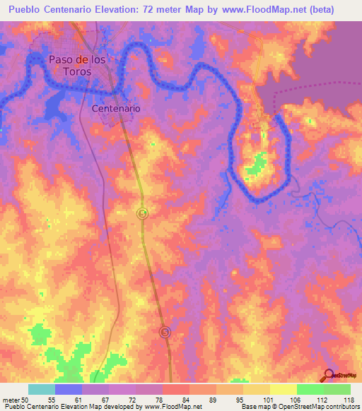 Pueblo Centenario,Uruguay Elevation Map