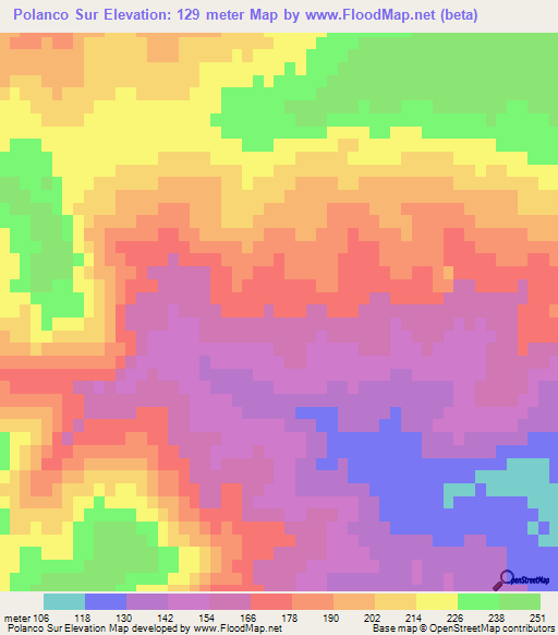 Polanco Sur,Uruguay Elevation Map