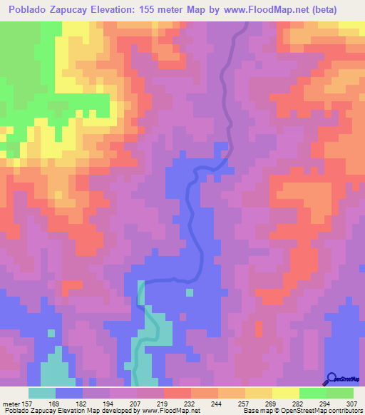 Poblado Zapucay,Uruguay Elevation Map