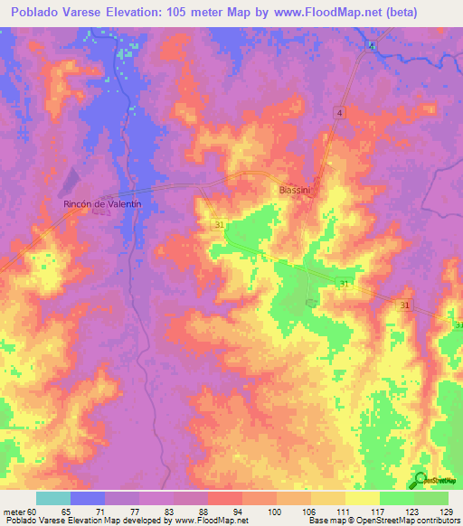 Poblado Varese,Uruguay Elevation Map