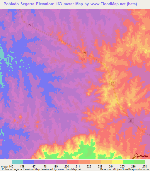 Poblado Segarra,Uruguay Elevation Map
