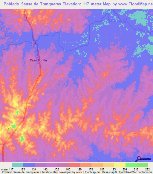 Poblado Sause de Tranqueras,Uruguay Elevation Map