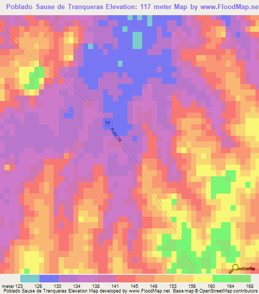 Poblado Sause de Tranqueras,Uruguay Elevation Map